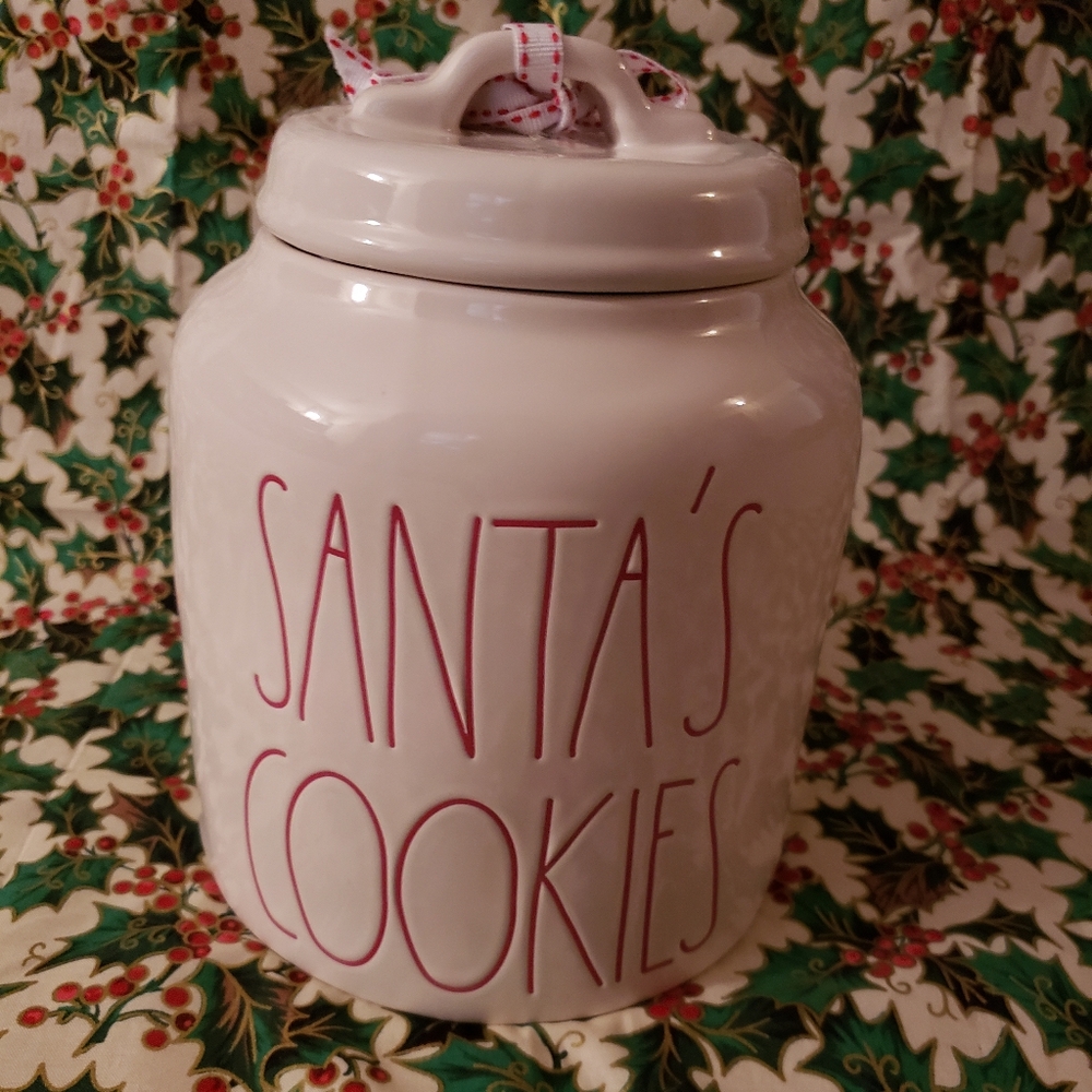 Rae Dunn Christmas canister Santa's Cookies white new